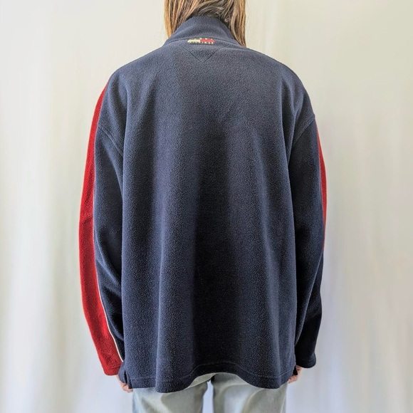 Y2K Tommy Hilfiger Navy Blue Fleece Quarter Zip Sweatshirt - Picture 2 of 5